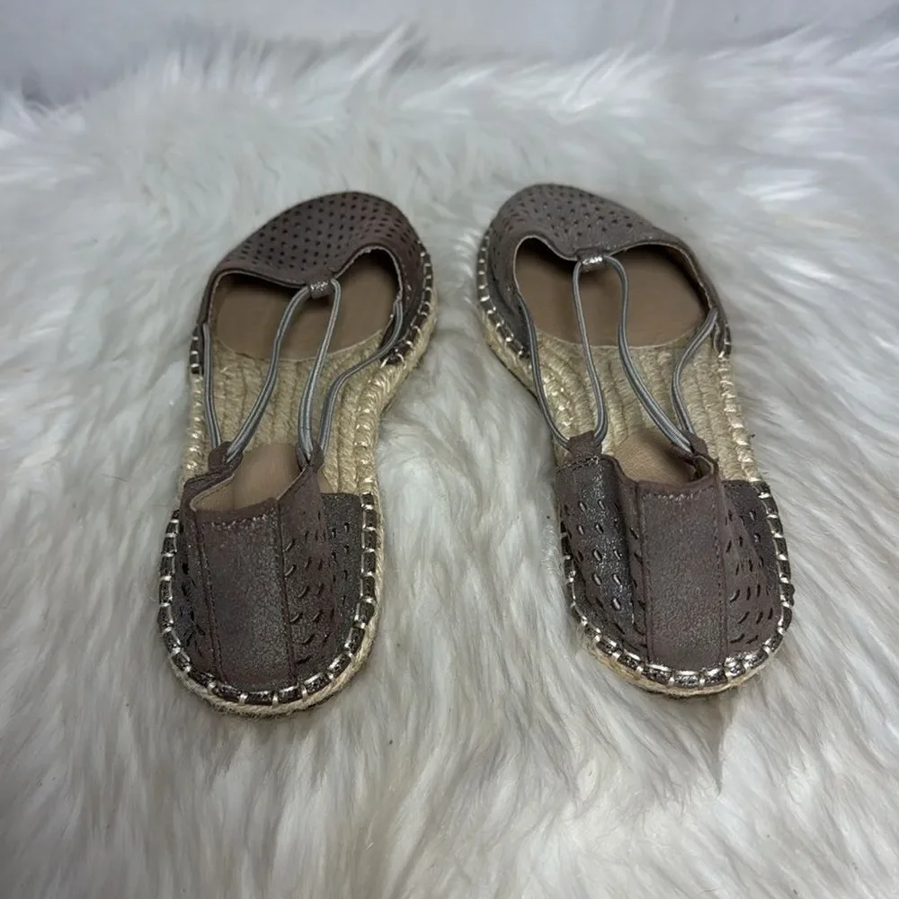 Eileen Fisher Bronze Perforated Leather‎ Espadrille Shoes with Woven Design Sz 6